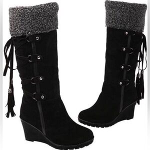 Womens Fall wedge heel Boots, Sz 7, Black